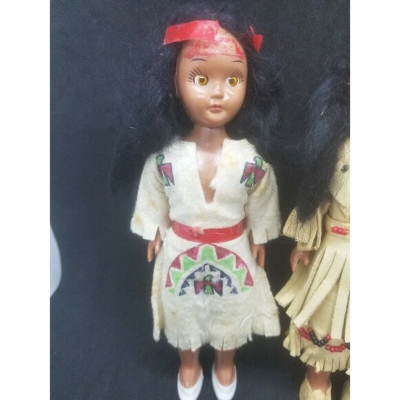 Carlson Dolls Native American Girls Boy Hard Plastic Sleeping Eyes Needs Repair - Picture 2 of 8